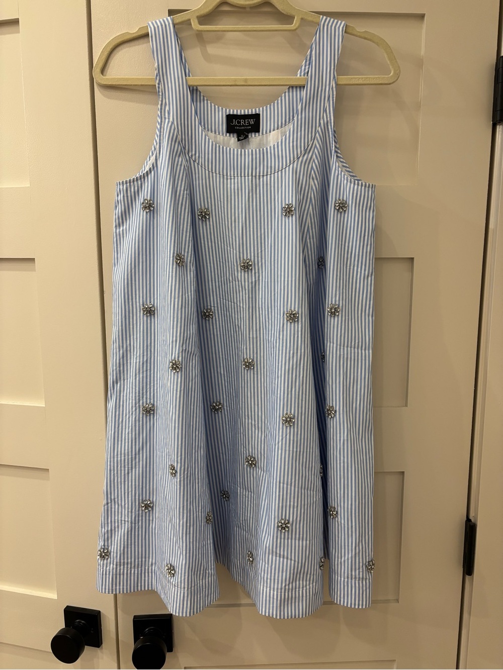 JCrew Collection Blue and White Striped Dress with Crystal Flower Embellishments - Picture 3 of 7